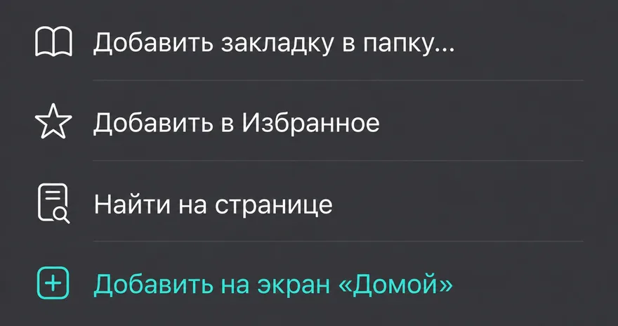 Пункт «Добавить на экран „Домой“»